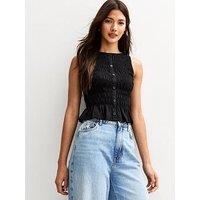 New Look Shirred Button Detail Sleeveless Top - Black