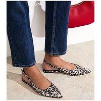 New Look Stone Leopard Print Pointed Toe Slingback Pumps - Beige