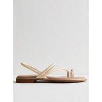 New Look Off White Faux Leather Snake Print Sandals - Cream