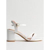 New Look Wide Fit White Faux Leather Block Heel Sandals