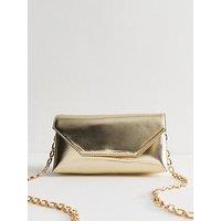 New Look Metallic Faux Leather Clutch - Gold