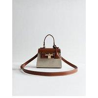 New Look Talia Faux Leather And Canvas Mini Crossbody Bag - Brown
