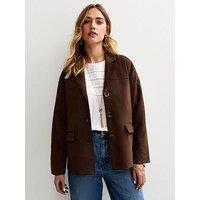 New Look Faux Suede Button Up Jacket - Brown