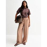 New Look Mink Textured Wide Leg Trousers - Brown