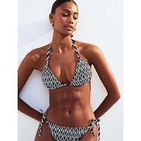 New Look Patterned Shirred Halterneck Bikini Top - Black