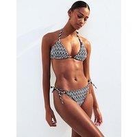 New Look Patterned Shirred Side Tie Bikini Bottoms - Black