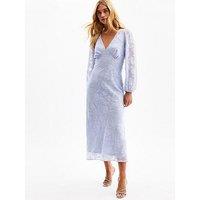 New Look Light Blue V-Neck Floral DevorÉ Long Sleeve Midi Dress