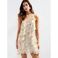New Look Gold Jaquard One Shoulder Mini Dress - Pink