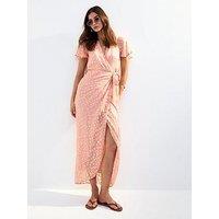 New Look Jacquard Wrap Midi Dress - Pink