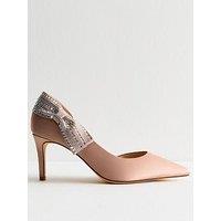 New Look Light Pink Satin Diamante Bow D'Orsay Court Shoes - Pink