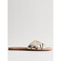 New Look Gold Faux Leather Cut Out Interwoven Strap Sandals