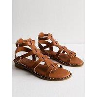 New Look Tan Faux Leather Studded Trim Gladiator Strap Sandals