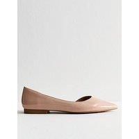 New Look Patent Faux Leather Dorsay Pointed Toe Ballet Flats - Oatmeal