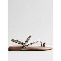 New Look Off White Faux Leather Snake Print Toe Post Sandals