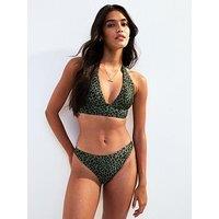 New Look Green Animal Print High Cut Hipster Bikini Briefs