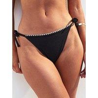 New Look Black Blanket Stitch Trim Tie Side Bikini Bottoms