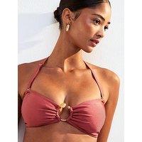 New Look Dark Pink Ring Detail Bandeau Bikini Top