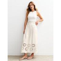 New Look Embroidered Cutout Hem Midi Skirt - White