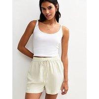 New Look Tie Waist Linen Blend Shorts - Light Green