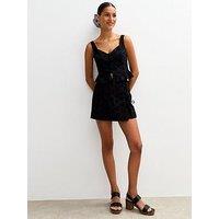 New Look Floral Embroidered Tie Up Trim Skort - Black