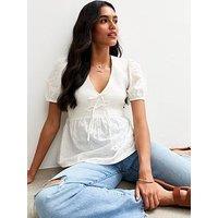 New Look Broderie Anglaise Tie Detail Top - White
