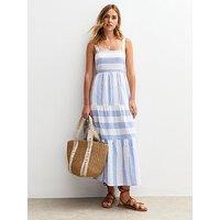 New Look Striped Textured Tiered Midi Dress - Blue
