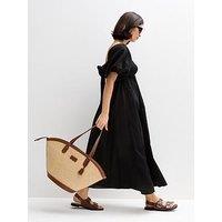 New Look Puff Sleeve Knotted Front Midi Dress - Black