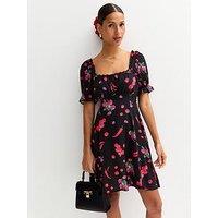 New Look Black Berry Print Milkmaid Mini Dress
