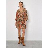 Apricot Distressed Tassel Kaftan Dress - Brown