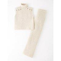 The Very Collection Girls Knitted Sleeveless High Neck Top And Trouser Set - Cream