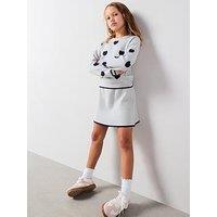 The Very Collection Girls Heart Print Knitted Jumper And Skirt Set - Grey