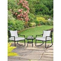 Outsunny 3 Pieces Rattan Garden Rocking Chair Set With Cushion,Brown