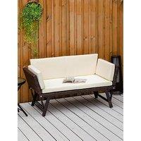 Outsunny 2 Seater Rattan Sofa With Cushions, Brown