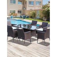Outsunny Rattan Garden Furniture Dining Set 6-Seater Brown