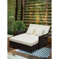 Outsunny 2 Seater Assembled Garden Patio Outdoor Rattan Furniture Sofa Sun Lounger Daybed Brown