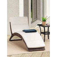 Outsunny Outdoor Foldable Rattan Sun Lounger With Soft Padded Cushion, Brown