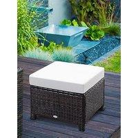 Outsunny Rattan Footstool Wicker Ottoman With Padded Seat Cushion 50 X 50 X 35 Cm, Brown
