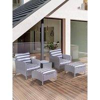 Outsunny 5 Pieces Pe Rattan Garden Furniture Set With Cushions 2 Armchairs, 2 Stools,Grey And White