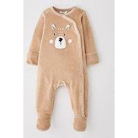 The Very Collection Baby Boys Bear Cub Velour Sleepsuit - Brown