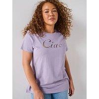 V By Very Curve Embroidered Ciao T-Shirt - Purple