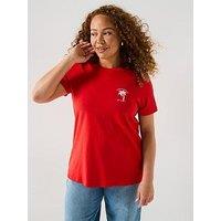 V By Very Curve Embroidered T-Shirt - Red