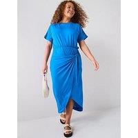 V By Very Curve Wrap Skirt T-Shirt Dress - Blue