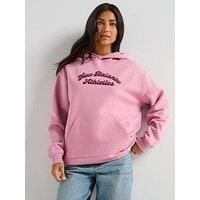 New Balance Womens Linear Heritage Fleece Long Hoodie - Pink