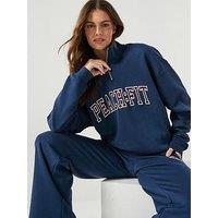 Peach Fit Womens Retro Zip Neck Sweat - Navy