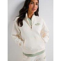 New Balance Womens Linear Heritage Fleece Half Zip Sweatshirt - Beige