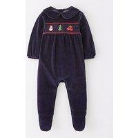 The Very Collection Baby Boys Festive Velour Sleepsuit - Navy
