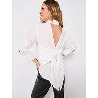 V By Very Bow Detail White Longline Shirt - White