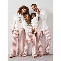 The Very Collection Kids Family Christmas Pj Embroided Brushed Back Sweat And Woven Bottom - Cream