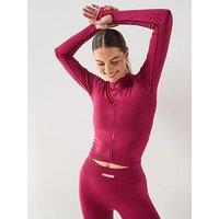 Peach Fit Womens Lucia Active Zip Through Top - Dark Red