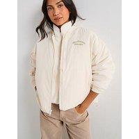 New Balance Womens Linear Heritage Woven Bomber Jacket - Beige